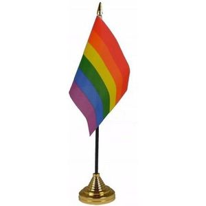 Polyester LGBT regenboog vlag voor op bureau 10 x 15 cm - Vlaggen