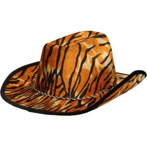 Carnaval verkleed Cowboy hoed Tiger - bruin - volwassenen - Tijger print - Verkleedhoofddeksels
