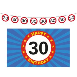 30 jaar leeftijd verjaardag slinger en vlag 150 x 90 feestversiering pakket - Feestslingers