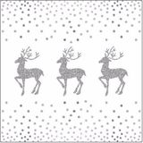 Kerstmis tafelversiering houder met wit/zilver servetten rendier en stip - Feestservetten