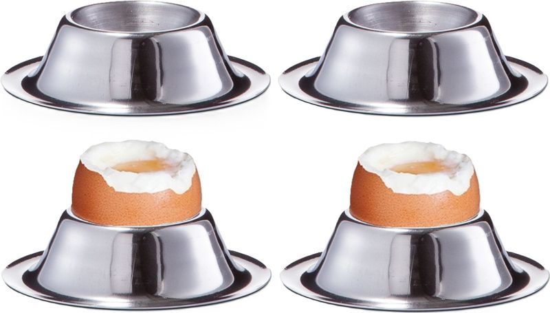 Zeller - Eierdopjes - Zilver - 4x - RVS - 5 cm