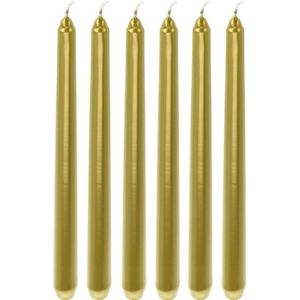 6x Gouden dinerkaarsen/lange kaarsen 25 cm - Gouden tafelkaarsen