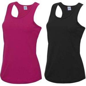 Voordeelset - fuchsia roze en zwart sport singlet voor dames in maat Medium - Tanktops