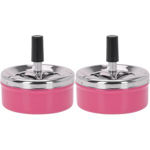 Set van 2x stuks ronde draaiasbak/drukasbak metaal 10 cm roze voor binnen/buiten