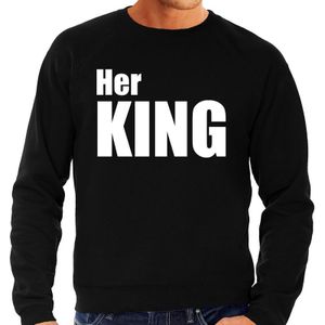 Her king sweater / trui zwart met witte letters voor heren  - Feesttruien