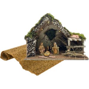 Complete kerststal inclusief Jozef, Maria en Jezus beelden en ondergrond - Kerststallen