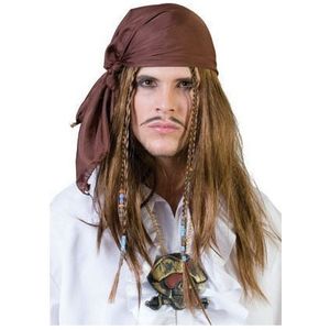Piraat bandana met pruik - Verkleedpruiken