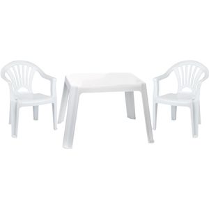 Kunststof kinder meubel set tafel met 2 stoelen wit - Tuinset