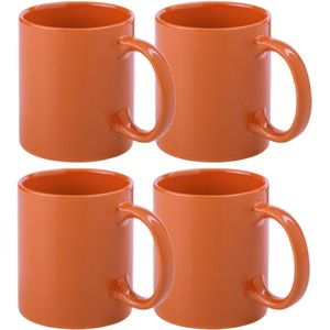 Bellatio Design Koffie mokken/bekers - 8x - keramiek - glans - met oor - oranje - 370 ml