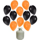 Halloween - 50x Helium ballonnen zwart/oranje 27 cm + helium tank/cilinder - Ballonnen