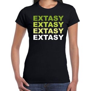 Extasy drugs fun t-shirt zwart met groene bedrukking dames - Feestshirts