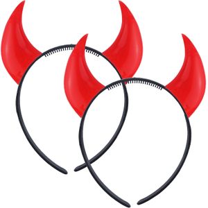 Halloween duivel hoorntjes - 2x - diadeem - rood - plastic - Verkleedhoofddeksels