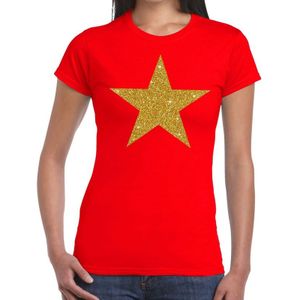Ster goud glitter fun t-shirt rood dames - Feestshirts