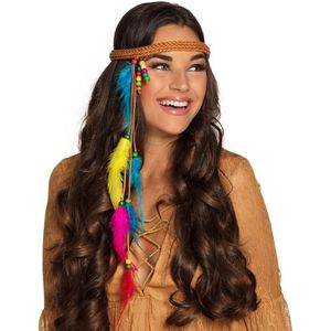 Carnaval/festival hippie flower power hoofdband met gekleurde veren - Verkleedhaardecoratie