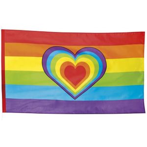 Regenboog met hartje vlaggen 90 x 150 cm - Vlaggen