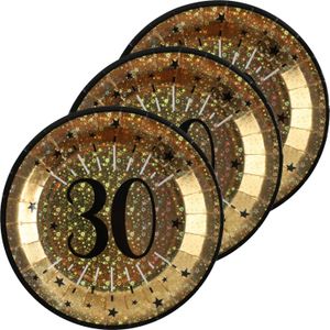 Verjaardag feest bordjes leeftijd - 50x - 30 jaar - goud - karton - 22 cm - rond - Feestbordjes