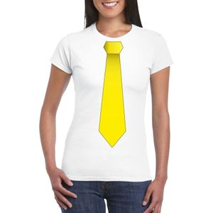 Wit t-shirt met gele stropdas dames - Feestshirts