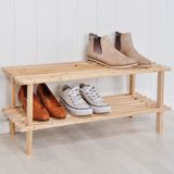 Set van 2x stuks houten schoenenrek/schoenenstandaard 2-laags 74 x 26 x 29,5 cm - Schoenenrekken