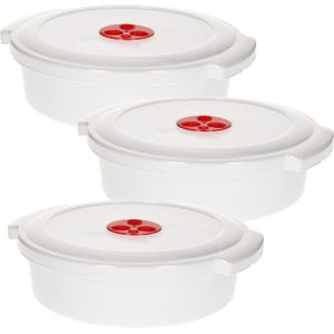 Magnetronschaal met deksel/ventiel - 3x - 1 liter - wit - kunststof - BPA vrij - laag model - Magnetronbakken