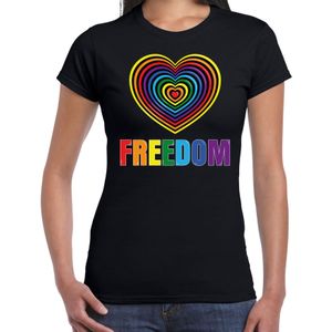 Regenboog hart Freedom gay pride zwart t-shirt voor dames - Feestshirts