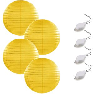 Setje van 4x stuks luxe gele bolvormige party lampionnen 35 cm met lantaarnlampjes - Feestlampionnen