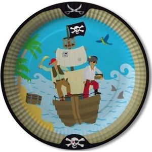 8x feest bordjes piraten thema eiland 23 cm - Feestbordjes