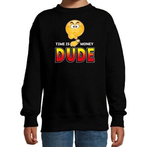 Funny emoticon sweater Time is money dude zwart kids - Feesttruien