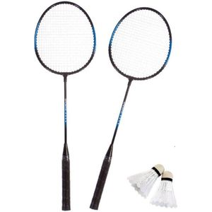 Badminton set blauw/zwart met 2 shuttles en opbergtas - Badmintonsets