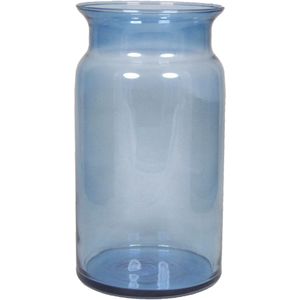 Glazen melkbus vaas/vazen blauw 7 liter met smalle hals 16 x 29 cm - Bloemenvazen van glas