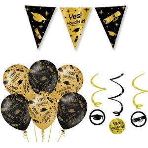 Geslaagd thema party versiering set You did it - Vlaggenlijn/hang deco en 12x ballonnen - Feestpakketten
