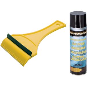 Functionele ijskrabber met rubberen trekker van 18 cm met ruiten ontdooier spray set - IJskrabbers