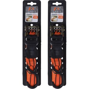 2x stuks spanband / sjorbanden oranje met haken 2,5 cm x 4,5 m  - spanbanden