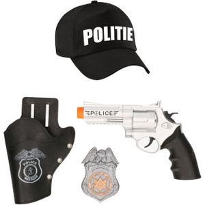 Carnaval verkleed politie agent pet/cap - zwart - met pistool/badge - kinderen - accessoires - Verkleedhoofddeksels