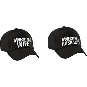 Awesome husband and wife petten / caps zwart voor koppels  - Verkleedhoofddeksels