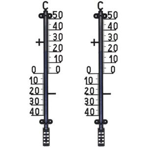 Set van 2x zwarte thermometer voor binnen en buiten 41 cm - Buitenthermometers