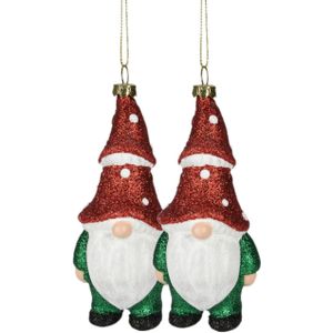 Kersthangers gnome/dwerg/kabouter - 2x - kunststof - 12,5 cm - rode muts - Kersthangers