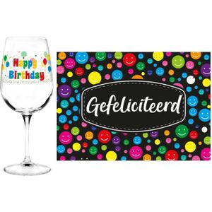 Happy Birthday cadeau glas 65 jaar verjaardag en Gefeliciteerd kaart - feest glas wijn