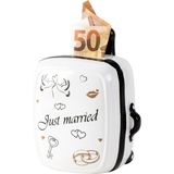 Spaarpot voor volwassenen Just Married - Keramiek - koffer in bruiloft thema - 15 x 12 cm - Spaarpotten