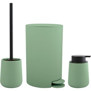 MSV Toiletborstel in houder/zeeppompje/pedaalemmer - badkamer set Malmo - keramiek - groen - Badkameraccessoireset