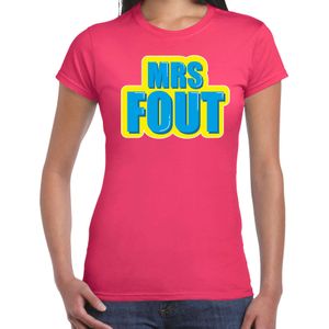 Mrs. Fout fun tekst t-shirt voor dames roze met blauwe opdruk - Feestshirts
