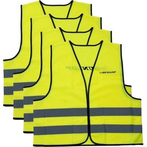 Dunlop Veiligheidsvest - 4x - geel - reflecterend - voor volwassenen - one size model - Veiligheidshesje