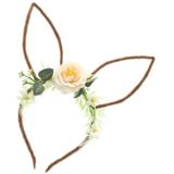 Verkleed diadeem paashaas/bunny oren - 2x - met bloemen - wit - one size - Verkleedhoofddeksels