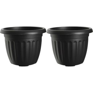 Buiten plantenpot/bloempot/planter - 2x - zwart - kunststof - D30 x H22 cm - Plantenpotten