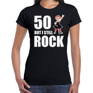 Verjaardag cadeau t-shirt Sarah 50 but I still rock zwart voor dames - Feestshirts