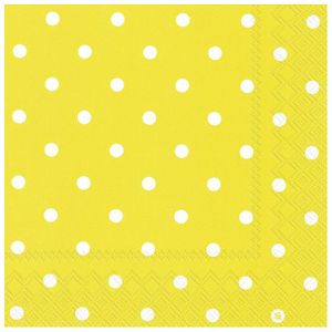 60x Polka Dot 3-laags servetten geel met witte stippen 33 x 33 cm - Feestservetten