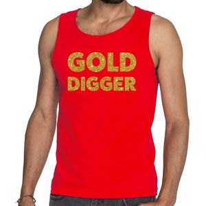 Gold Digger glitter tekst tanktop / mouwloos shirt rood heren - Feestshirts