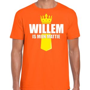Koningsdag t-shirt Willem is mijn mattie met kroontje oranje voor heren - Feestshirts