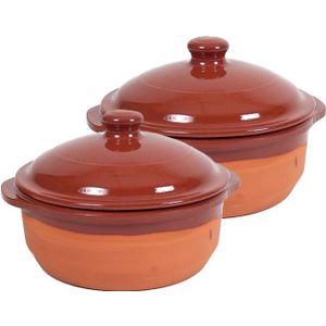 Salamanca Stenen Ovenschalen met Deksel - Bruin 20 cm - Terracotta Ovenschalen/Braadpannen voor 1 Persoon