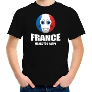 France makes you happy landen t-shirt Frankrijk zwart voor kinderen met Emoticon - Feestshirts
