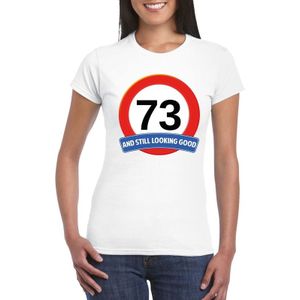 Verkeersbord 73 jaar t-shirt wit dames - Feestshirts